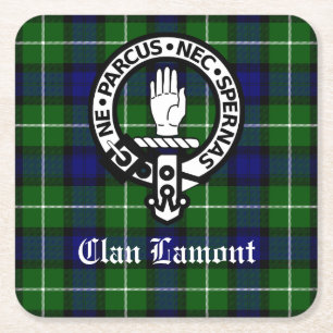 Scottish Clan Lamont Wappen Abzeichen und Tartan Rechteckiger Pappuntersetzer