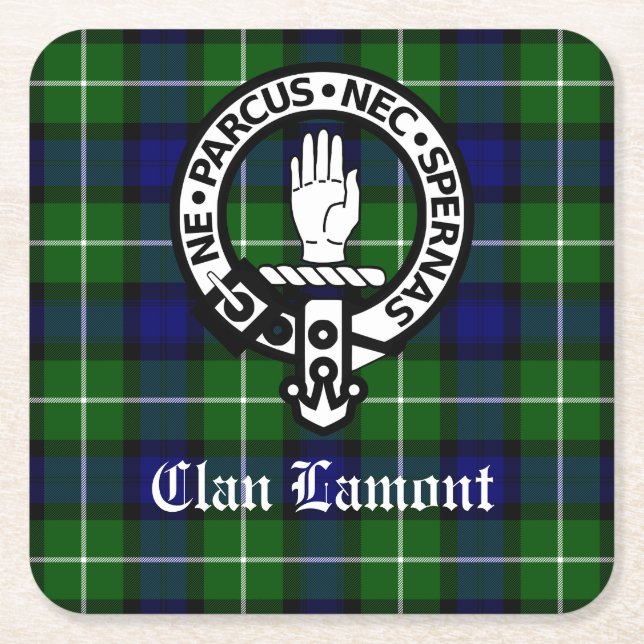 Scottish Clan Lamont Wappen Abzeichen und Tartan Rechteckiger Pappuntersetzer (Vorderseite)