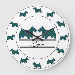Scottish Clan Lyon Tartan Kariert Scottie Dogs Große Wanduhr