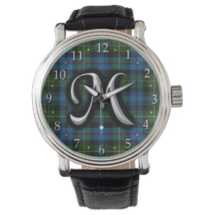 Scottish Clan MacKenzie Letter M Monogram Tartan Armbanduhr