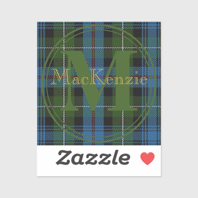 Scottish Clan MacKenzie Tartan Gold Name-Initial Aufkleber (Blatt)