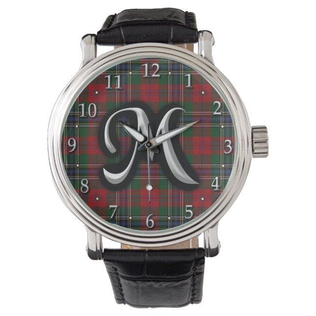 Scottish Clan MacLean M Monogram Tartan Armbanduhr (Vorderseite)
