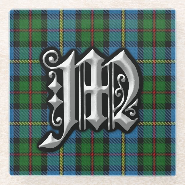 Scottish Clan MacLeod Letter M Monogram Tartan Glasuntersetzer (Vorderseite)