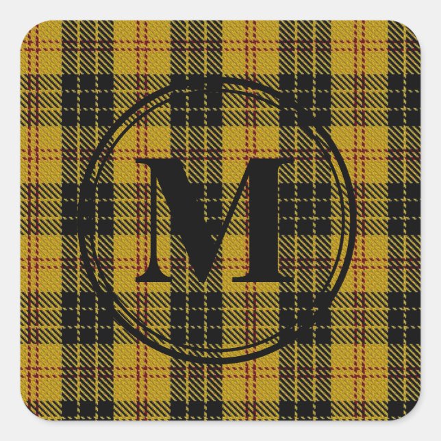 Scottish Clan MacLeod Tartan Black Monogram Quadratischer Aufkleber (Vorderseite)
