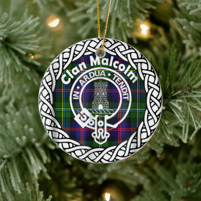 Scottish Clan Malcolm Tartan und Wappen Keramik Ornament (Baum)