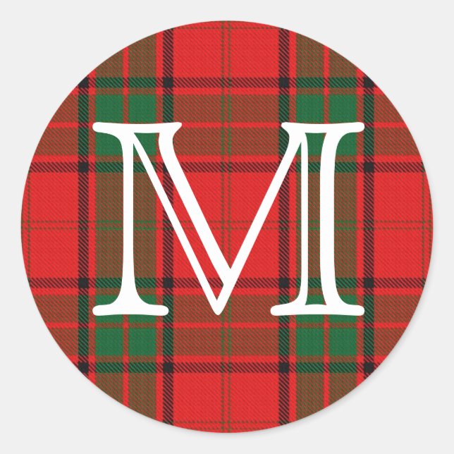 Scottish Clan Maxwell Tartan mit Monogram Runder Aufkleber (Vorderseite)