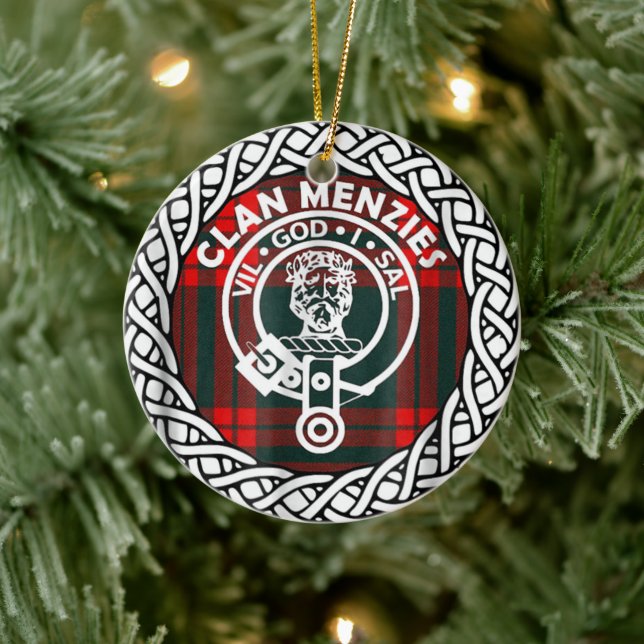 Scottish Clan Menzies Tartan und Wappen Keramik Ornament (Baum)