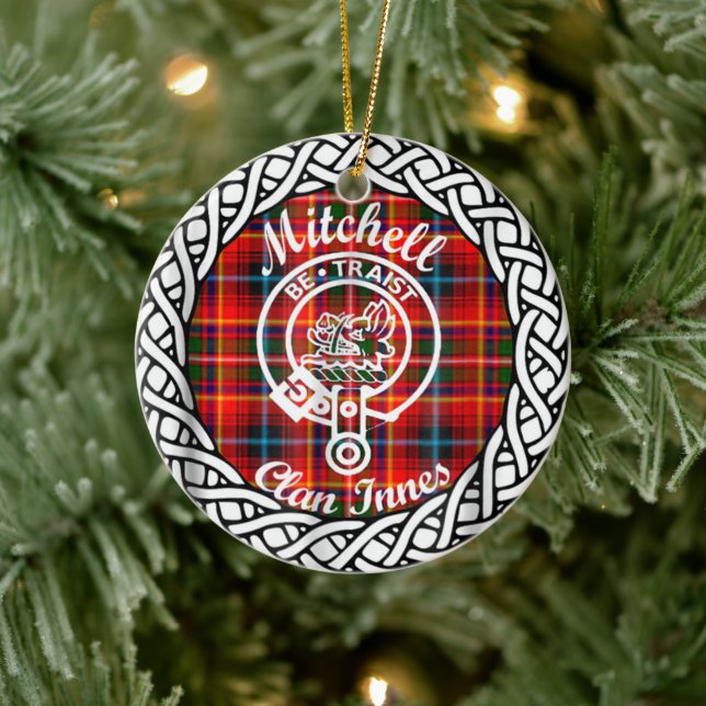 Scottish Clan Mitchell Tartan und Wappen Keramik Ornament (Baum)