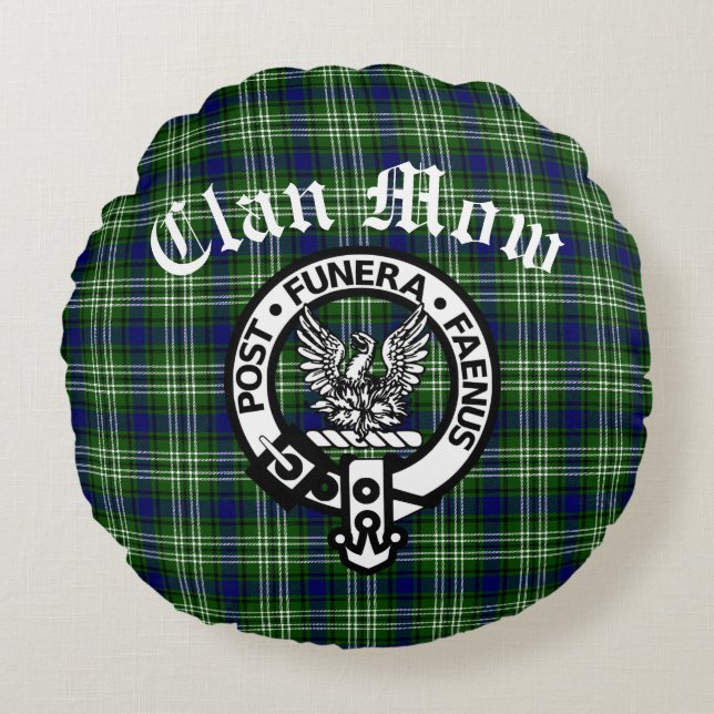 Scottish Clan Mow Wappen & Tartan Rundes Kissen (Vorderseite)