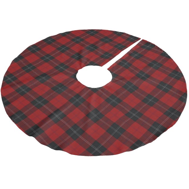 Scottish Clan Ramsay Ramsey Red Black Tartan Polyester Weihnachtsbaumdecke (Schrägansicht)