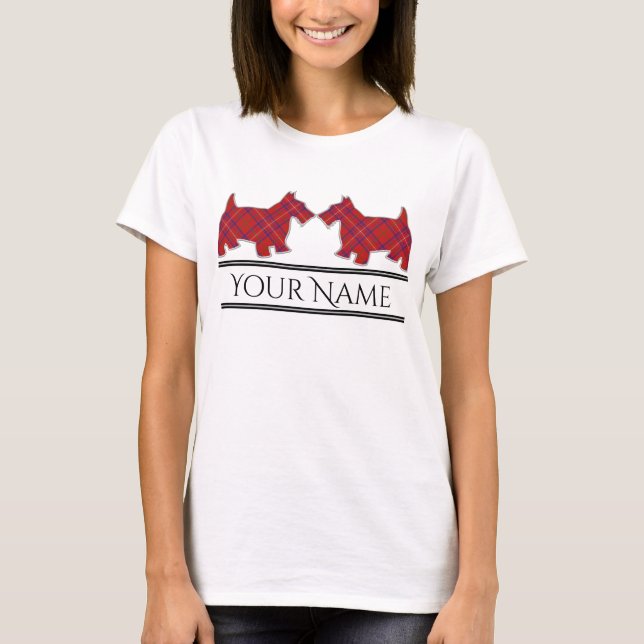 Scottish Clan Rose Modern Red Tartan Scottie Dogs T-Shirt (Vorderseite)