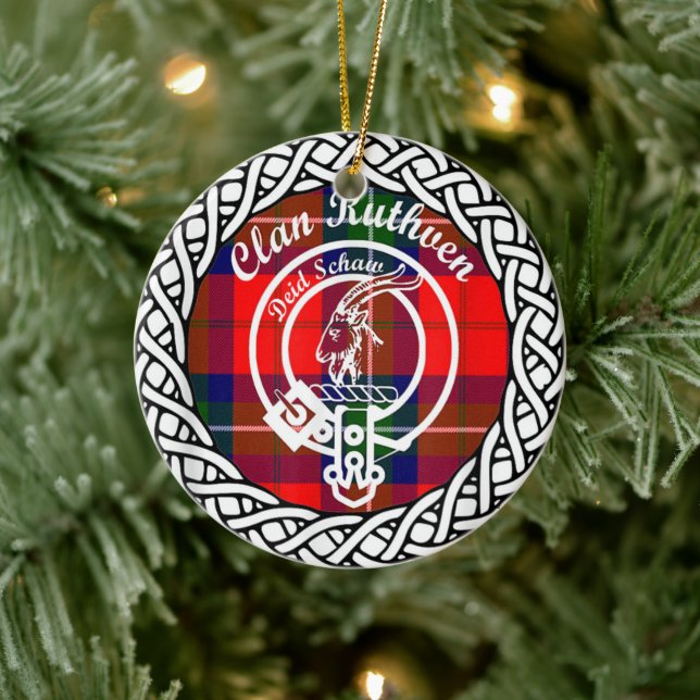 Scottish Clan Ruthven Tartan und Wappen Keramik Ornament (Baum)