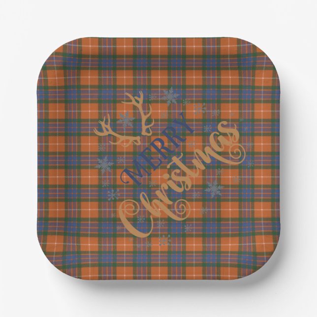 Scottish Clan Tartan Fraser Red A Frohe Weihnachte Pappteller (Vorderseite)