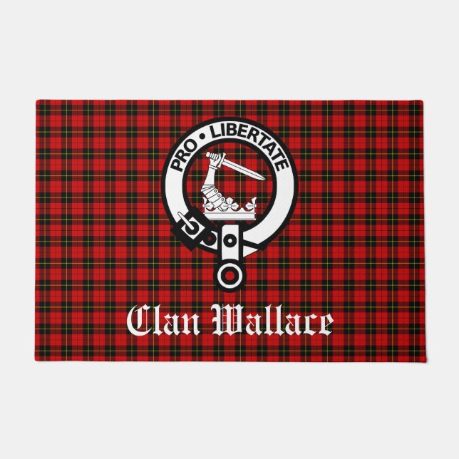 Scottish Clan Wallace Wappen Abzeichen und Tartan Fußmatte (Vorderseite)