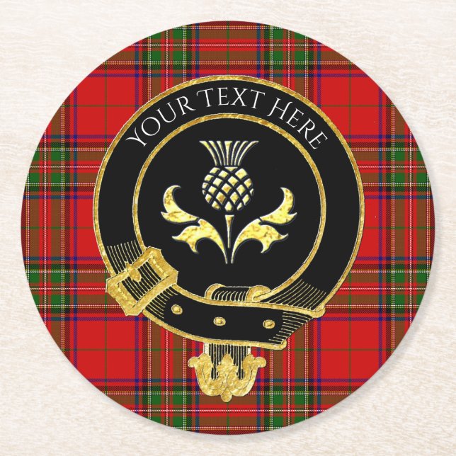 Scottish Clan Wappen Thistle Tartan Runder Pappuntersetzer (Vorderseite)