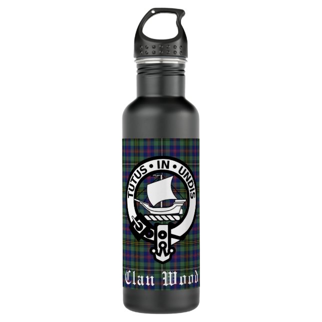 Scottish Clan Wood Wappen & Tartan Edelstahlflasche (Vorderseite)