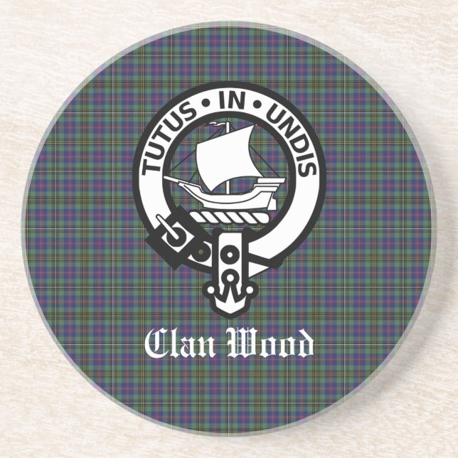 Scottish Clan Wood Wappen & Tartan Getränkeuntersetzer (Vorne)