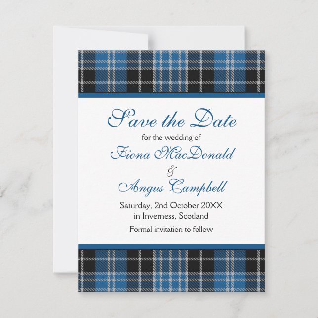 Scottish Clark Tartan Wedding Save the Date Card (Vorderseite)