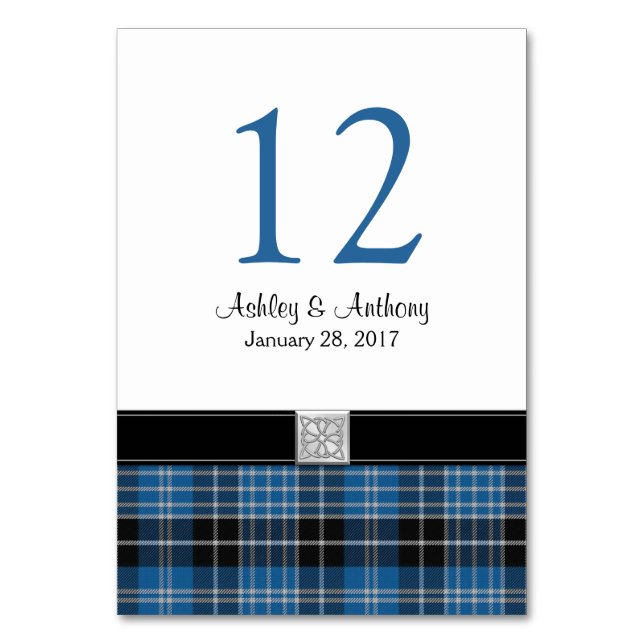 Scottish Clark Tartan Wedding Tischnummer (Vorderseite)