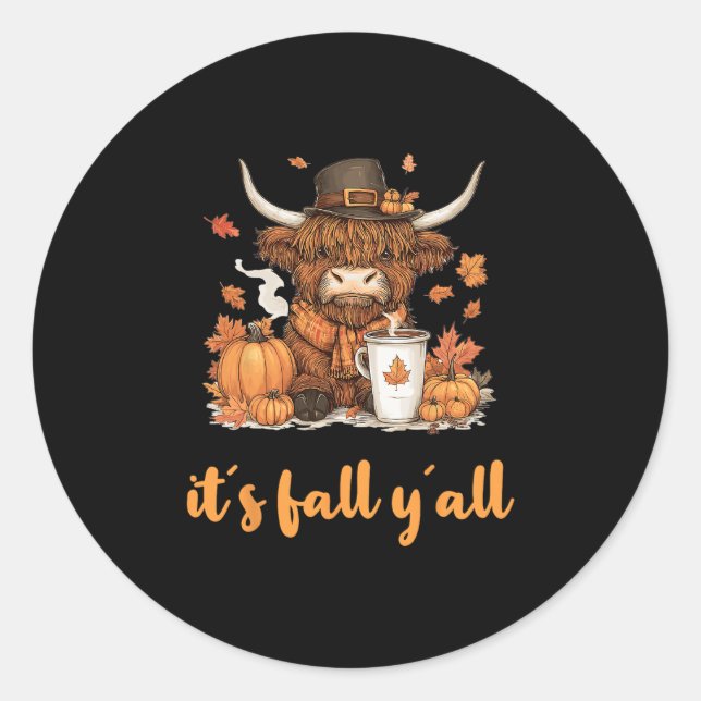 Scottish Cow Fall Thanksgiving It´s Fall Yáll  Runder Aufkleber (Vorderseite)