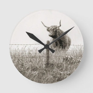 Scottish cow photograph runde wanduhr