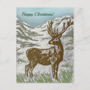 Scottish Deer in Snowy Glen Print Happy Christmas! Feiertagspostkarte
