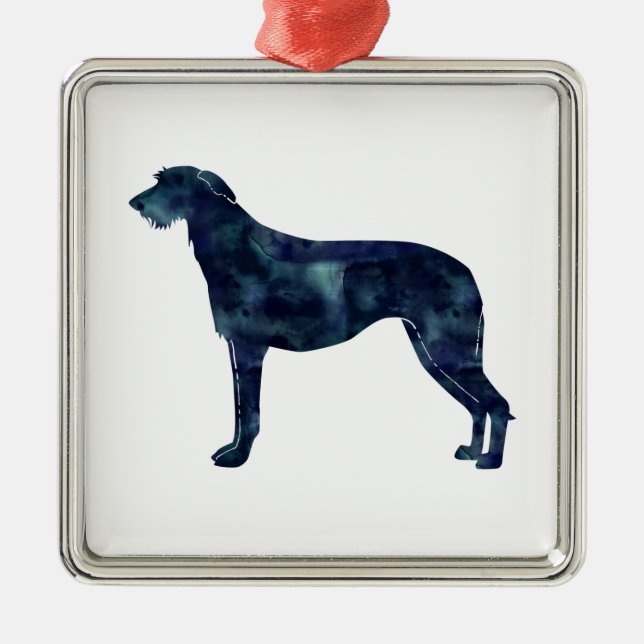 Scottish Deerhound Black Watercolor Silhouette Ornament Aus Metall (Vorne)