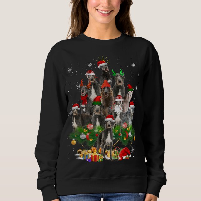 Scottish Deerhound Christmas Tree Lights Funny Dog Sweatshirt (Vorderseite)