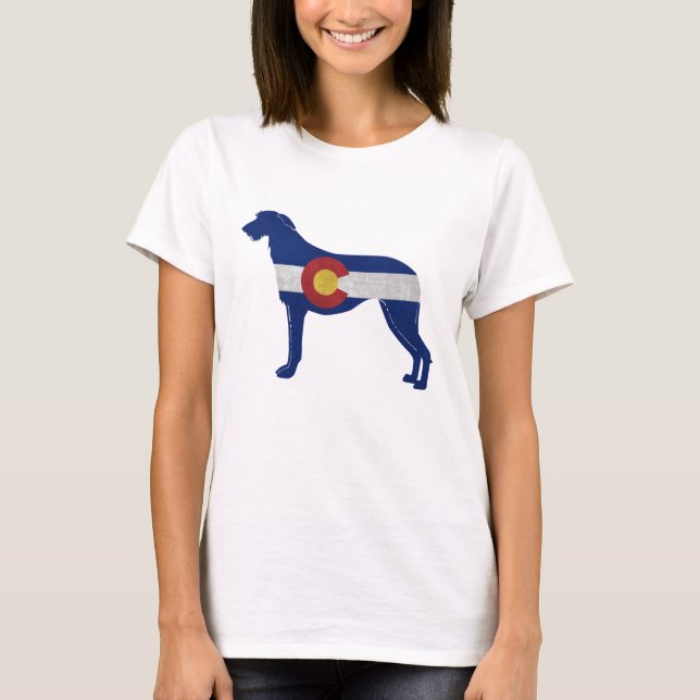 Scottish Deerhound Dog Colorado Flag Silhouette T-Shirt (Vorderseite)