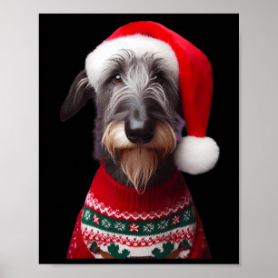 Scottish Deerhound Dog mit Weihnachtsmannmütze Wei Poster