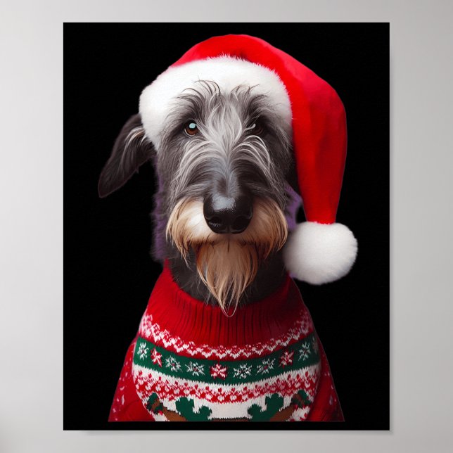 Scottish Deerhound Dog mit Weihnachtsmannmütze Wei Poster (Vorne)