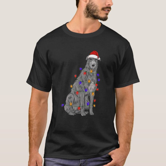 Scottish Deerhound Dog Tragend Weihnachtshut Light T-Shirt (Vorderseite)