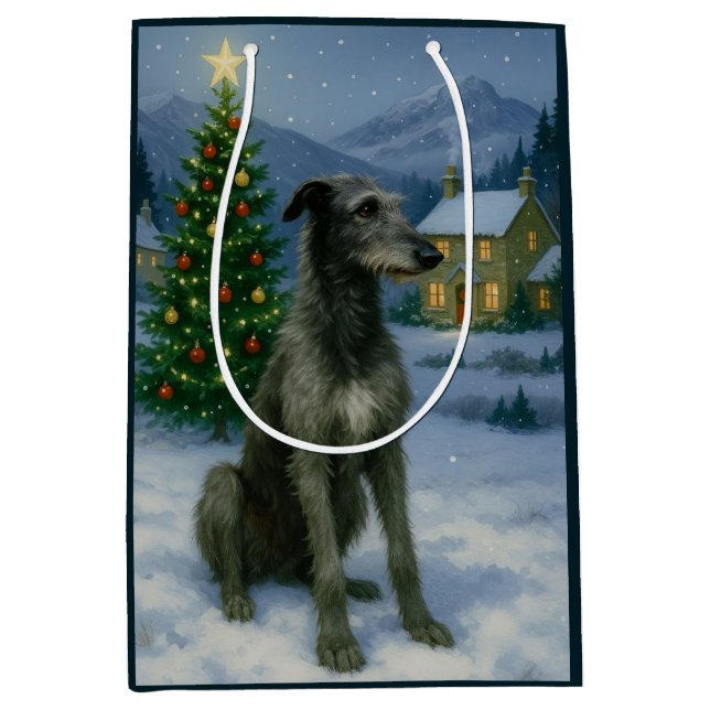 Scottish Deerhound Holiday Mittlere Geschenktüte (Vorderseite)