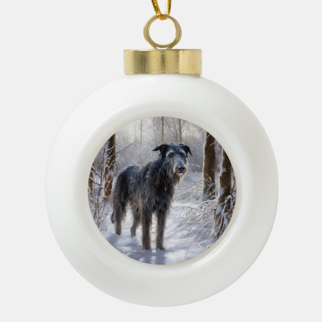 Scottish Deerhound Let It Snow Christmas Keramik Kugel-Ornament (Vorderseite)