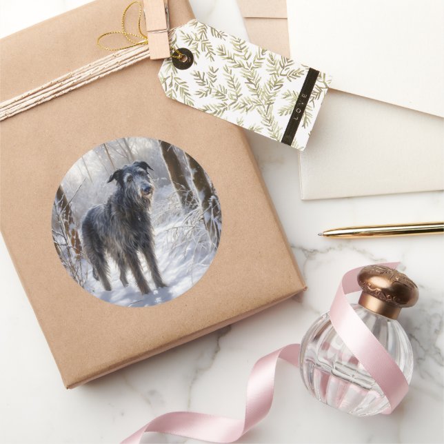 Scottish Deerhound Let It Snow Christmas Runder Aufkleber (Schenken)