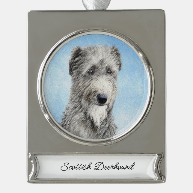 Scottish Deerhound Painting - Niedlich Original Do Banner-Ornament Silber (Vorderseite)