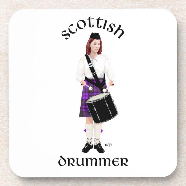 Scottish Drummer - Lila Kilt Getränkeuntersetzer (Vorderseite)