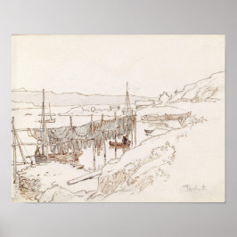 Scottish Fishing Village Abstract Art Sketch Poster