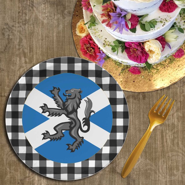 Scottish Flag Plate, Rampant, kariert, Schottland Pappteller (Von Creator hochgeladen)