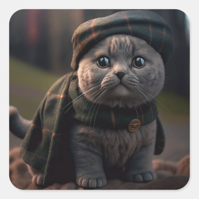 Scottish Fold Cat in einem Scottish Hat Sticker (Vorderseite)