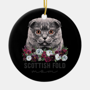 Scottish Fold Cat Mama Floral  Keramik Ornament