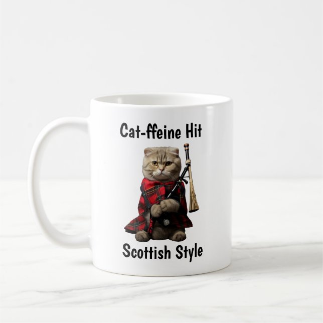 Scottish Fold Cat mit Bagpipe Kaffeetasse (Links)