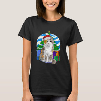 Scottish Fold Cat Niedlich Santa Christmas T-Shirt