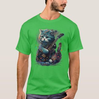 Scottish Fold Cat Playing Electric Guitar Rock 2 T-Shirt