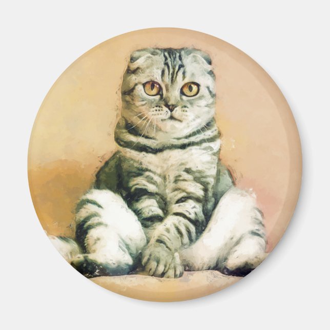Scottish Fold Cat Sitting Portrait Magnet (Vorne)