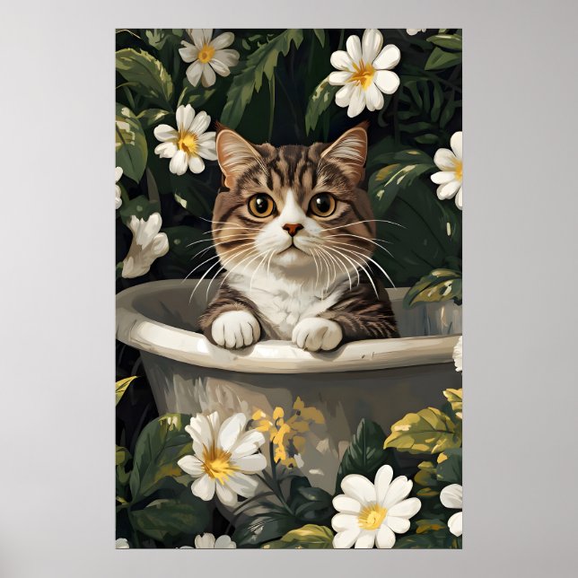 Scottish Fold In Bathtub Poster, Funny Cat Poster (Vorne)