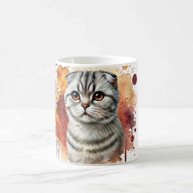Scottish Fold Silver Tabby Cat Watercolor Kaffeetasse (Mittel)