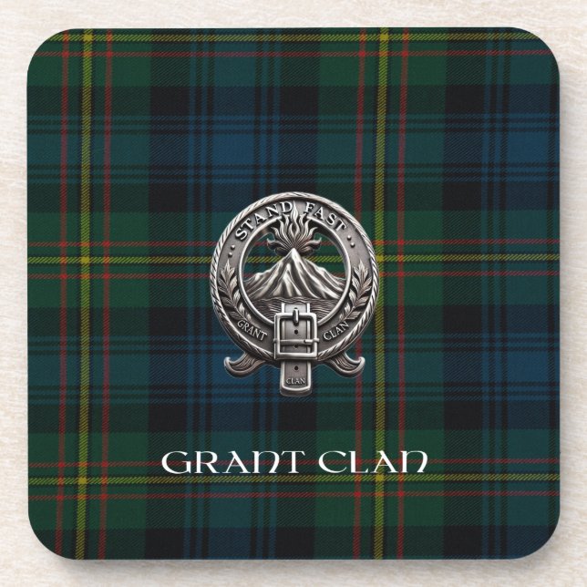 Scottish Grant Clan Tartan & Wappen Getränkeuntersetzer (Vorderseite)
