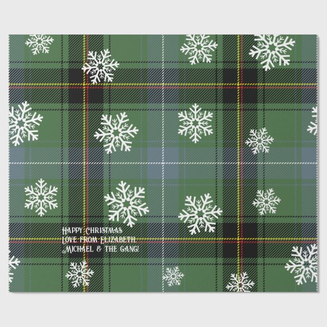 Scottish Green Tartan Snowflake Personalisierte Xm Geschenkpapier (Flach)