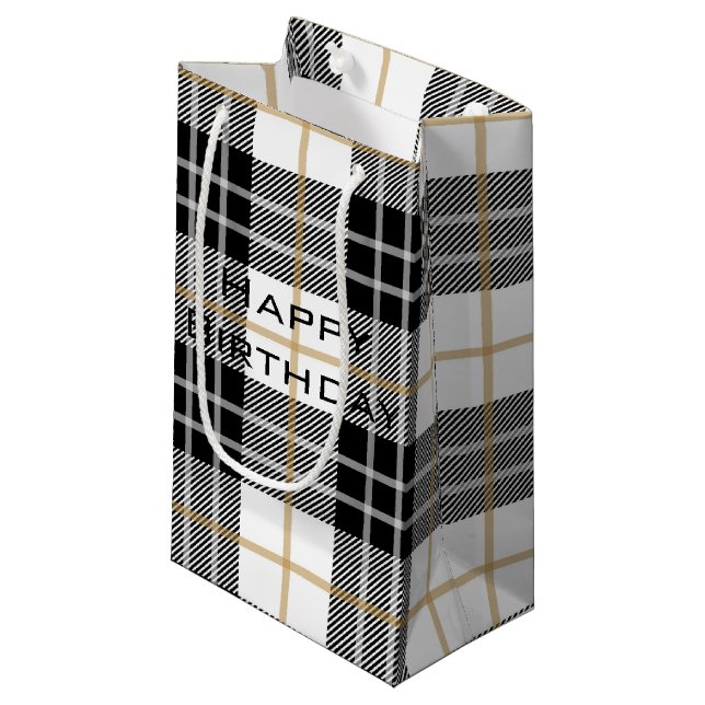 Scottish Happy Birthday Tartan Kariert Kleine Geschenktüte (Vorderseite Schrägansicht)